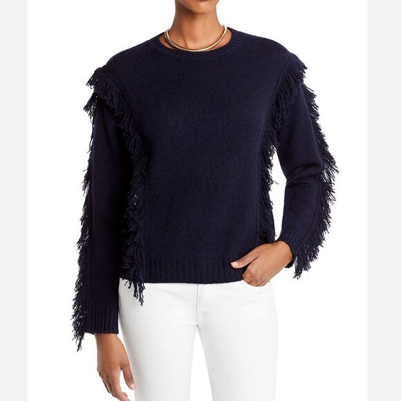 Aqua Sweaters - AQUA Cashmere Fringe Sweater – Navy – Size M